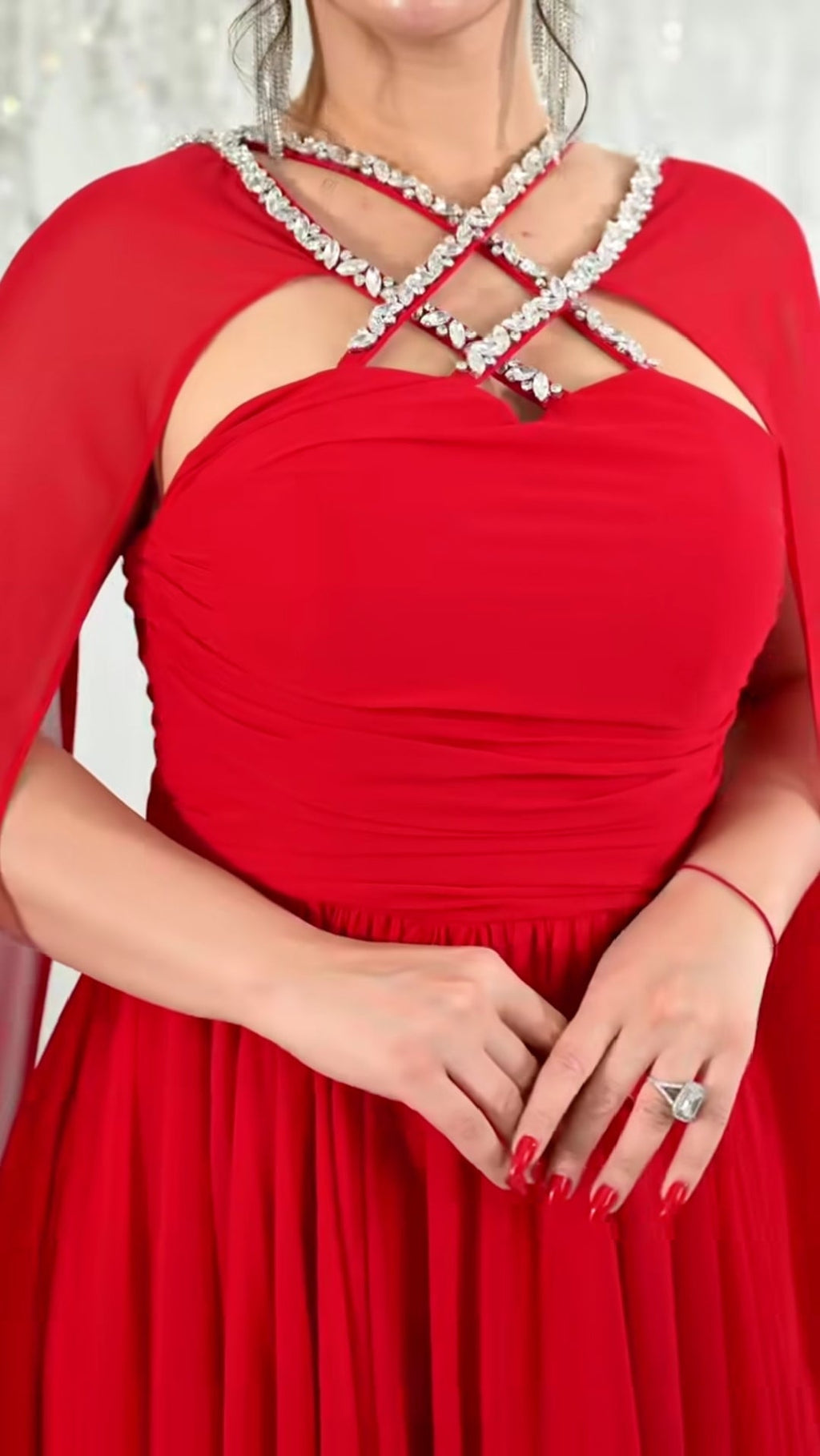 Chiffon Cape Gown with Rhinestone