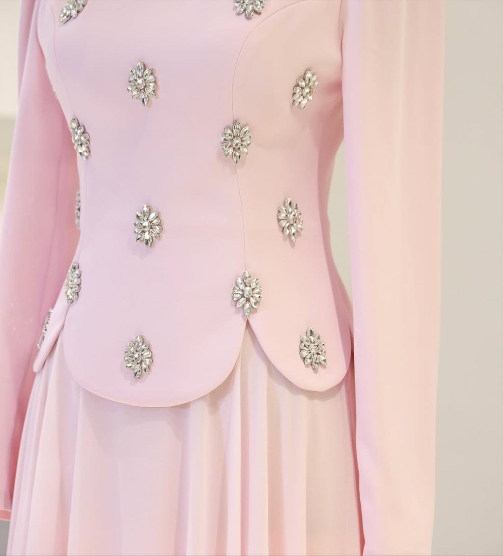 The Floral Stone Embellished Modest  Top & Skirt Set