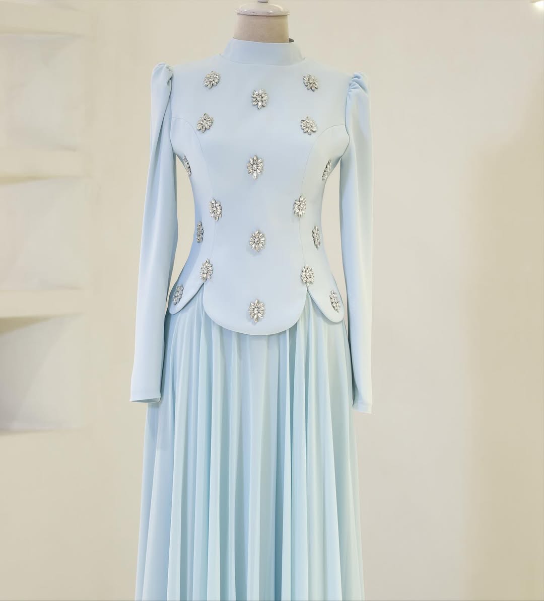 The Floral Stone Embellished Modest  Top & Skirt Set