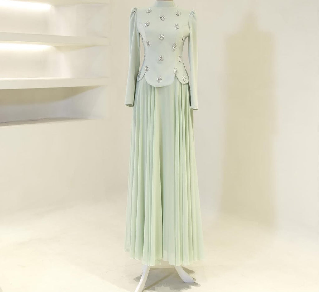 The Floral Stone Embellished Modest  Top & Skirt Set