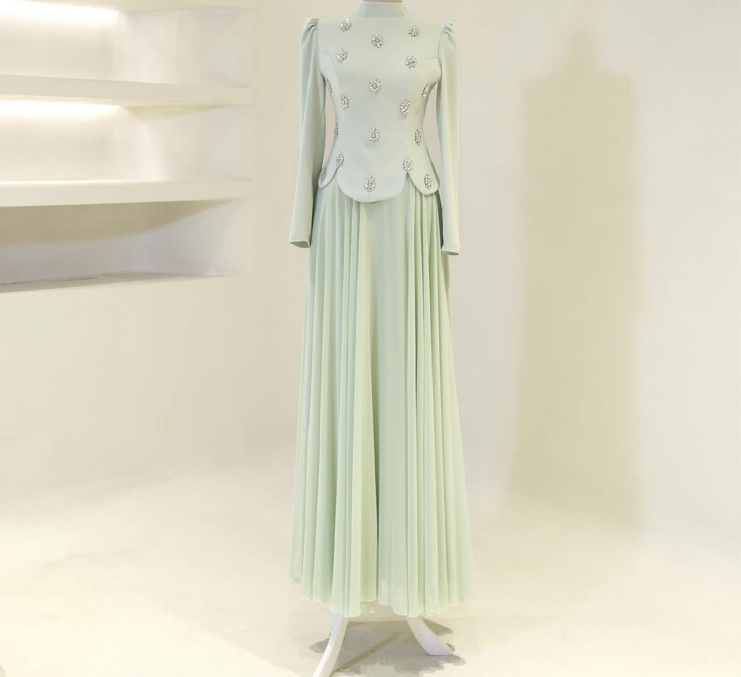 The Floral Stone Embellished Modest  Top & Skirt Set