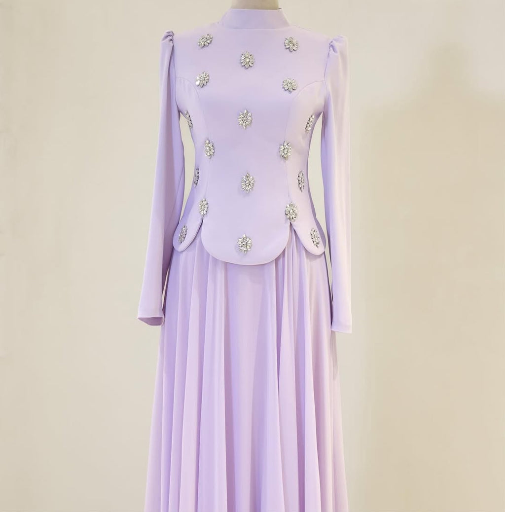 The Floral Stone Embellished Modest  Top & Skirt Set