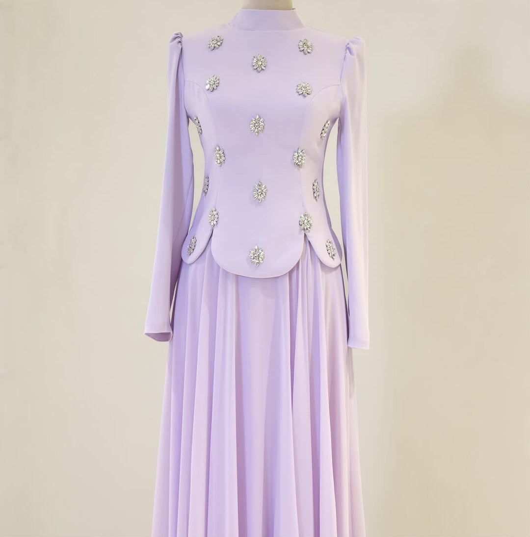 The Floral Stone Embellished Modest  Top & Skirt Set