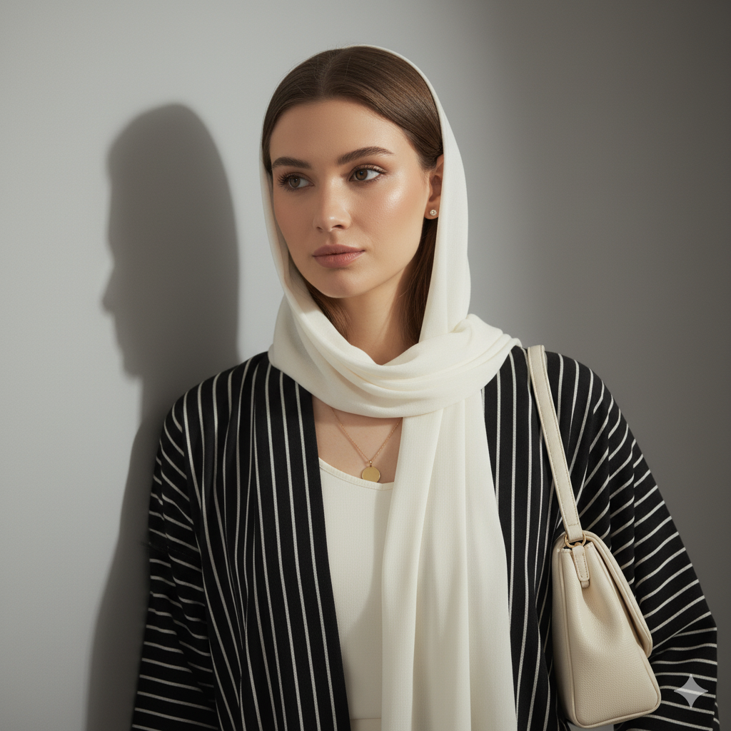 Black Digital Printed Abaya 3 Pcs Set