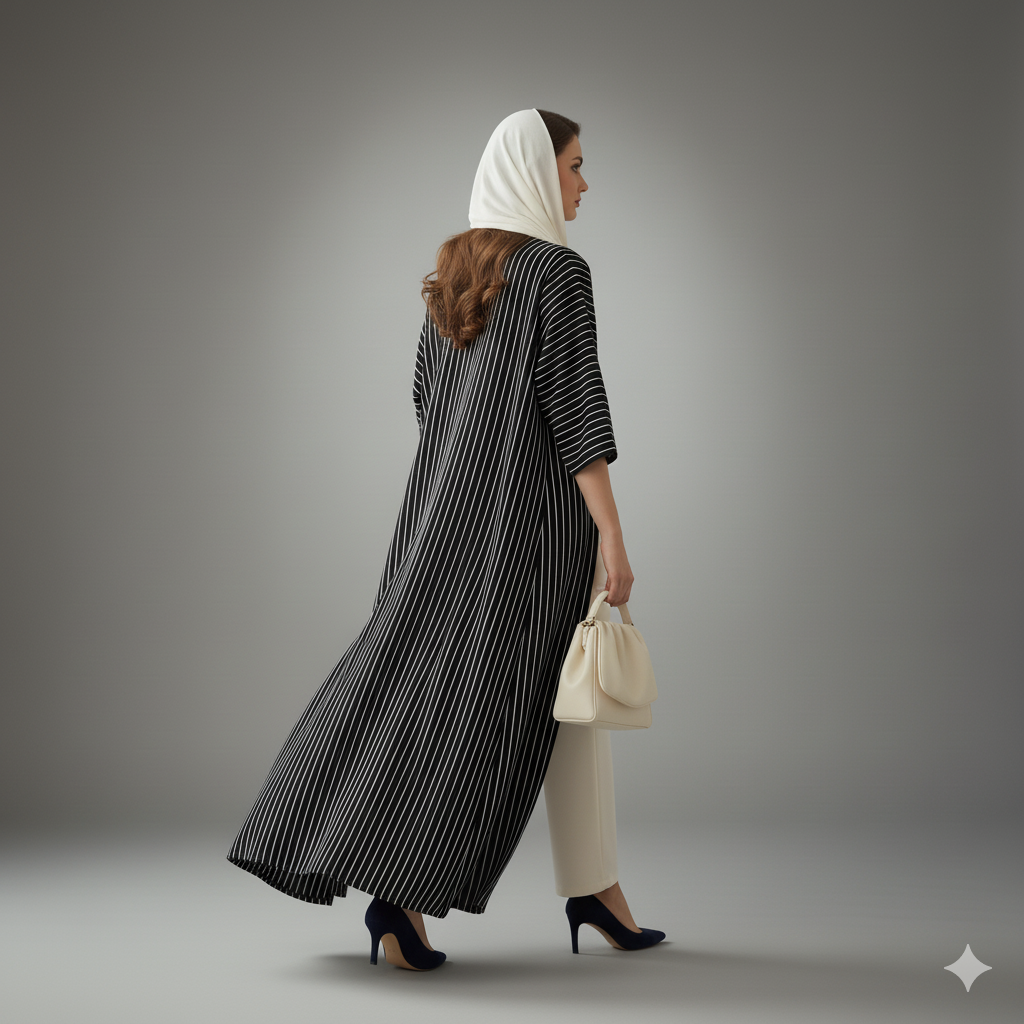 Black Digital Printed Abaya 3 Pcs Set