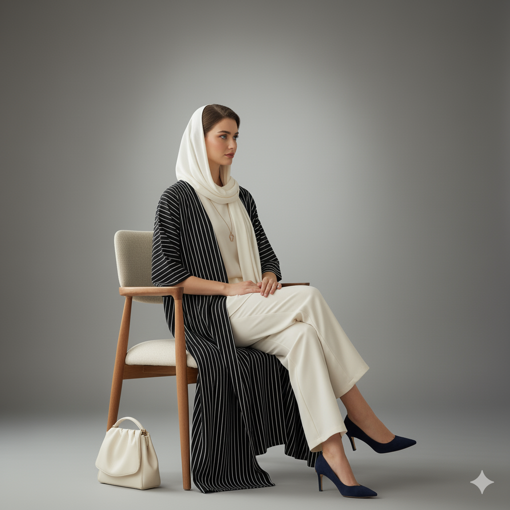 Black Digital Printed Abaya 3 Pcs Set