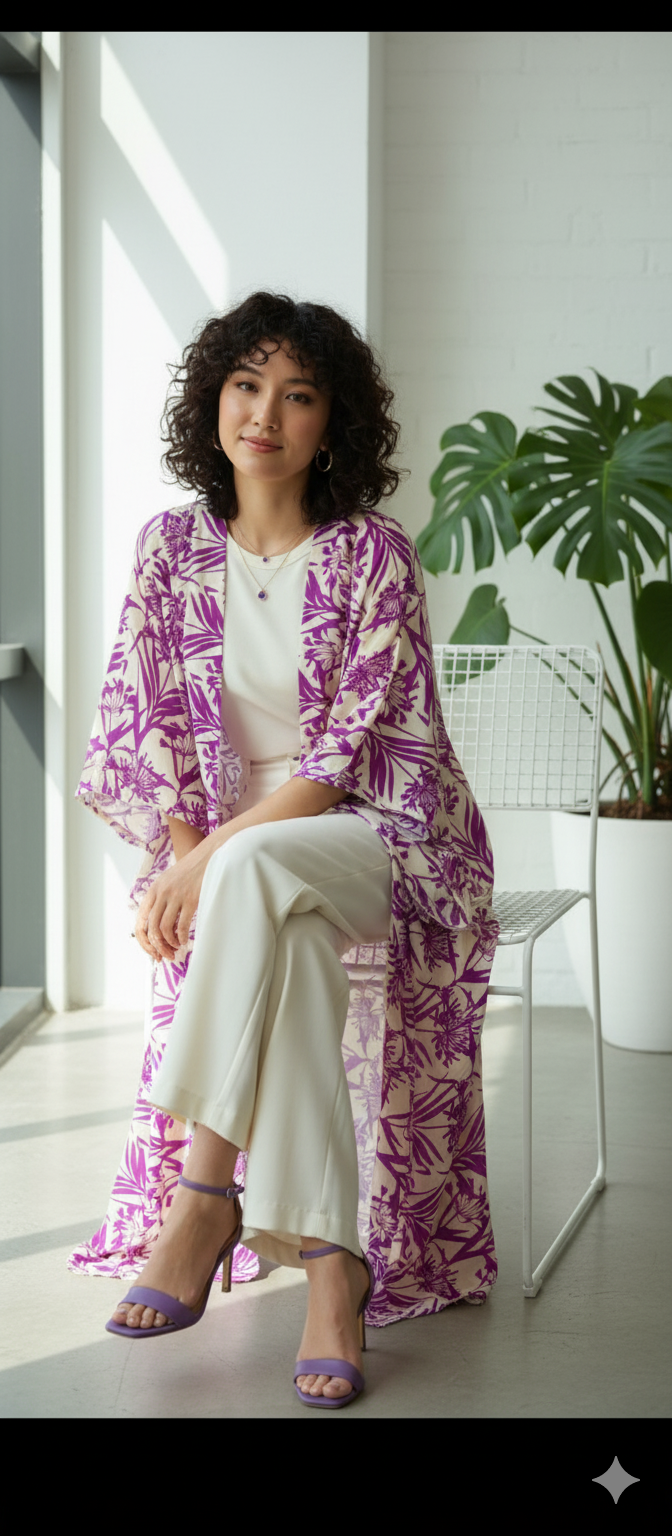 Purple Digital Printed Abaya 3 Pcs Set