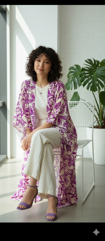 Purple Digital Printed Abaya 3 Pcs Set