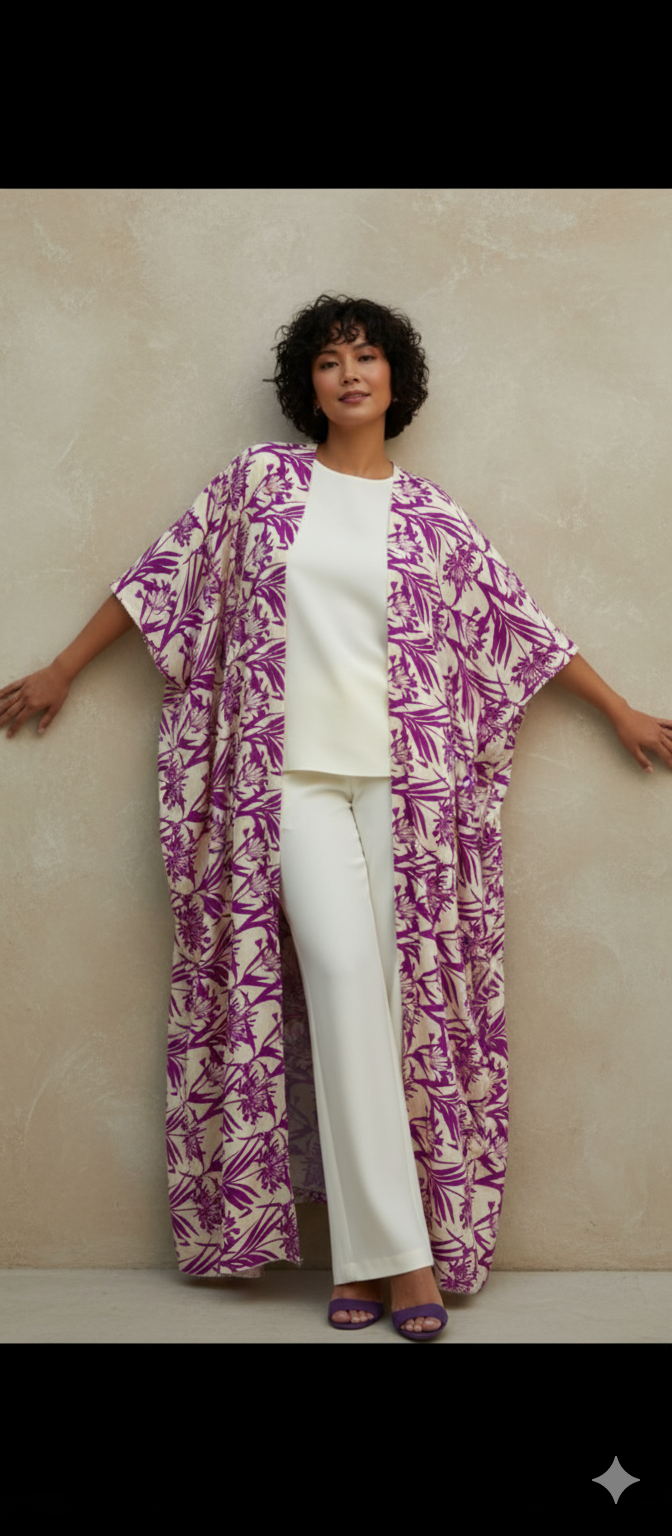 Purple Digital Printed Abaya 3 Pcs Set