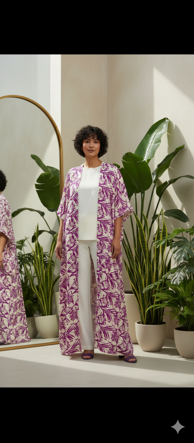 Purple Digital Printed Abaya 3 Pcs Set