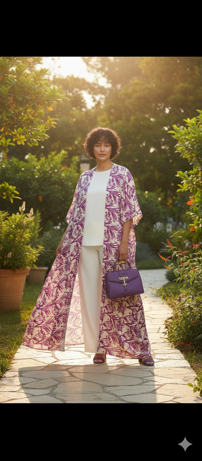 Purple Digital Printed Abaya 3 Pcs Set