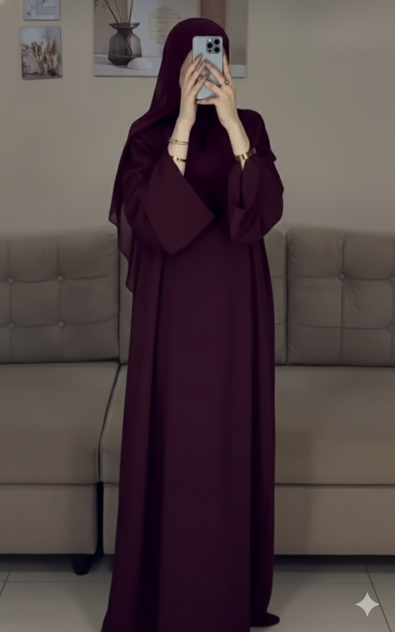 Burgandy Plain Abaya 2 Pcs Set