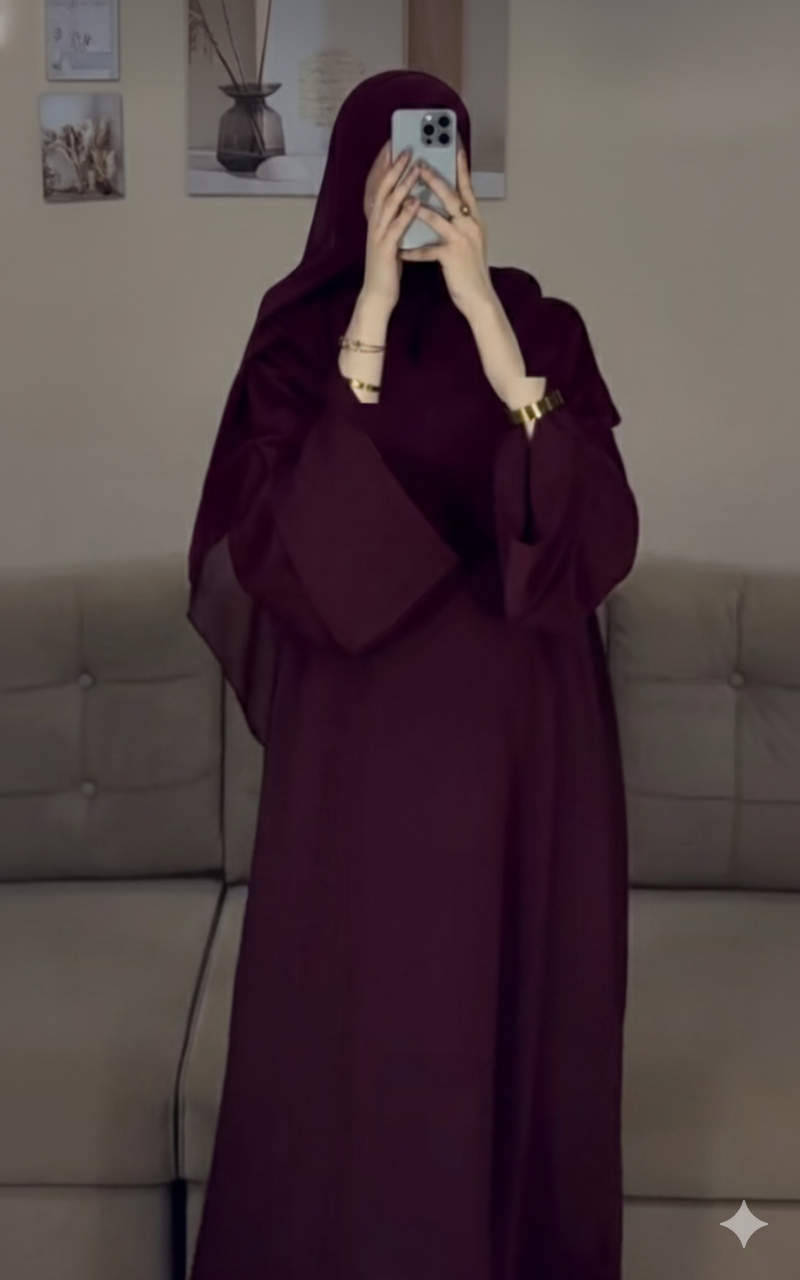 Burgandy Plain Abaya 2 Pcs Set