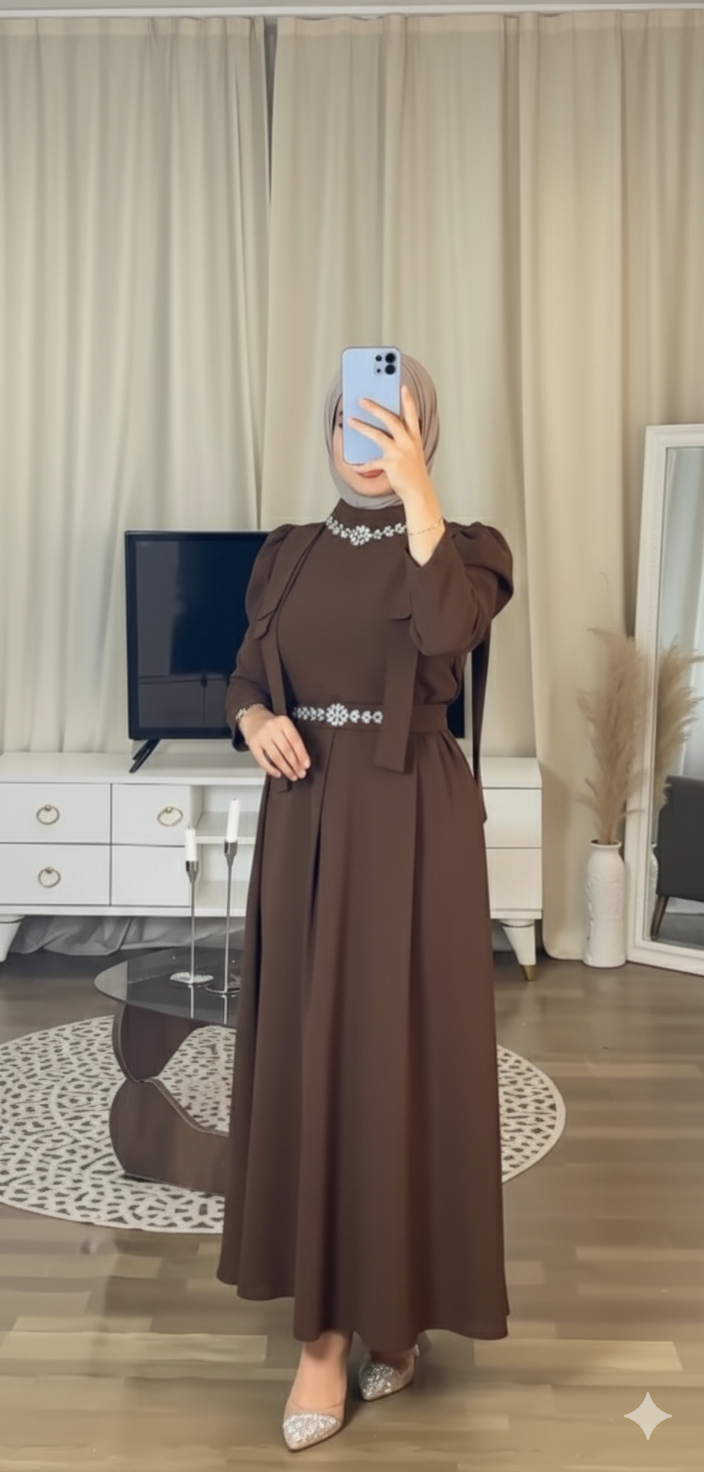Deluxe Crystal-Embellished Abaya with Rhinestone Detail