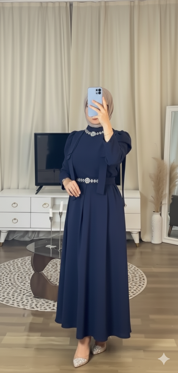 Deluxe Crystal-Embellished Abaya with Rhinestone Detail