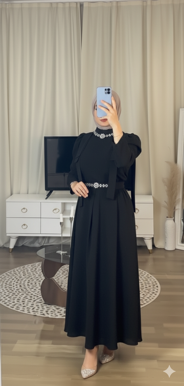 Deluxe Crystal-Embellished Abaya with Rhinestone Detail