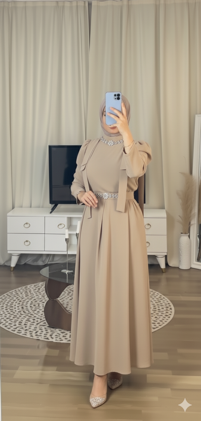 Deluxe Crystal-Embellished Abaya with Rhinestone Detail