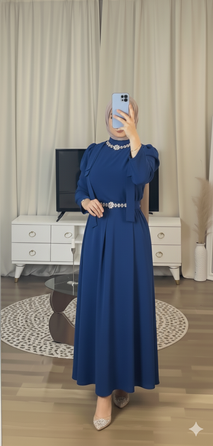 Deluxe Crystal-Embellished Abaya with Rhinestone Detail