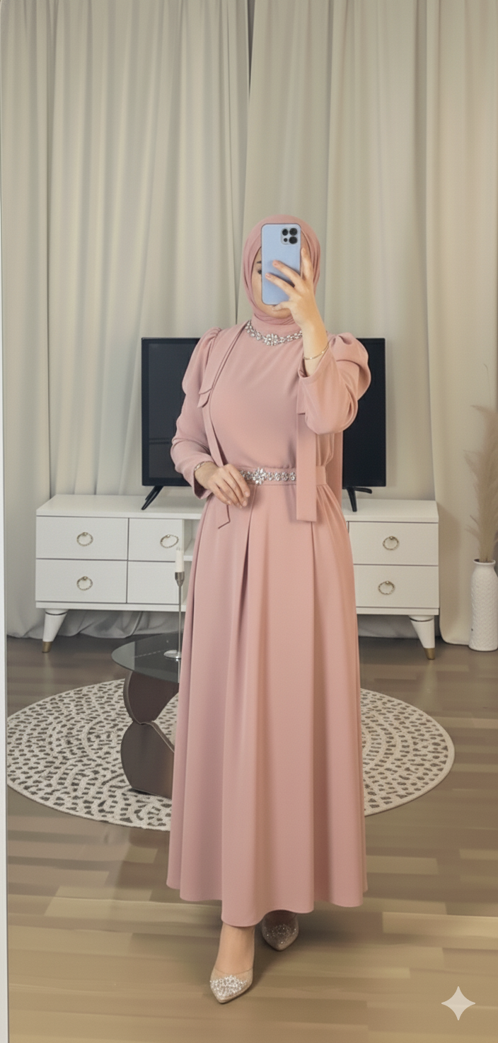 Deluxe Crystal-Embellished Abaya with Rhinestone Detail