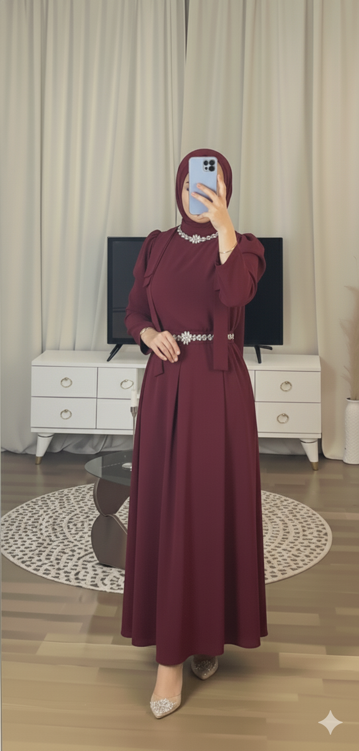 Deluxe Crystal-Embellished Abaya with Rhinestone Detail