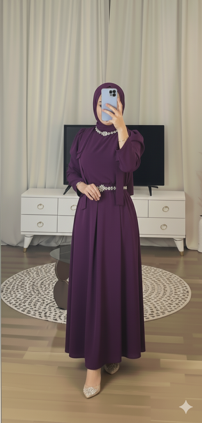 Deluxe Crystal-Embellished Abaya with Rhinestone Detail