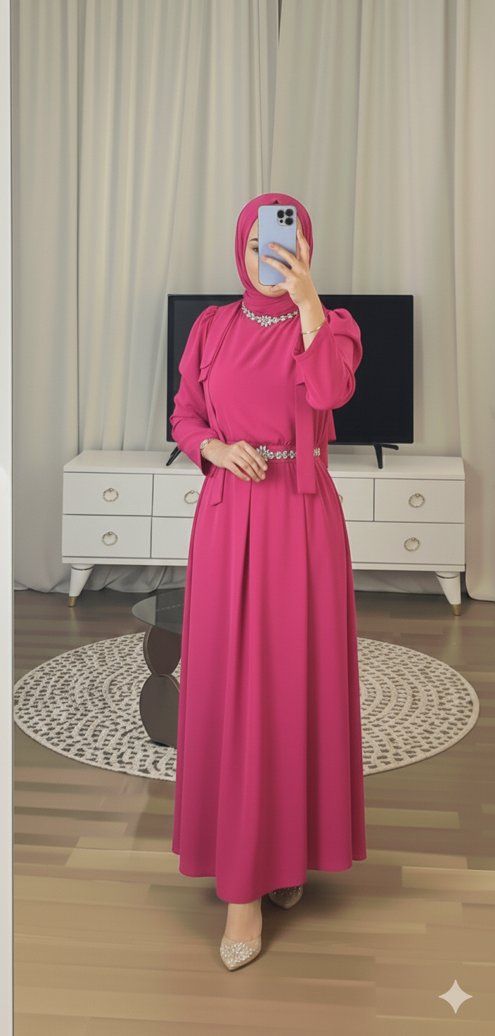 Deluxe Crystal-Embellished Abaya with Rhinestone Detail