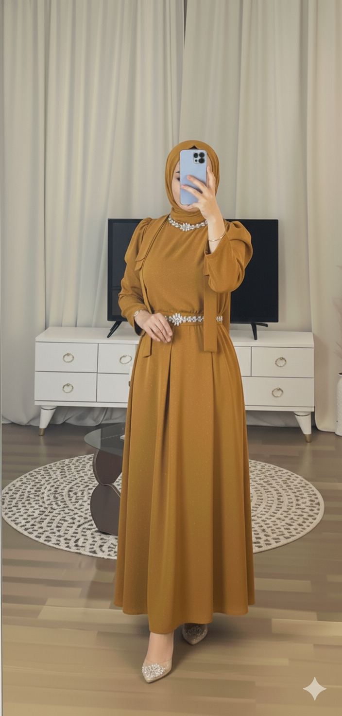 Deluxe Crystal-Embellished Abaya with Rhinestone Detail