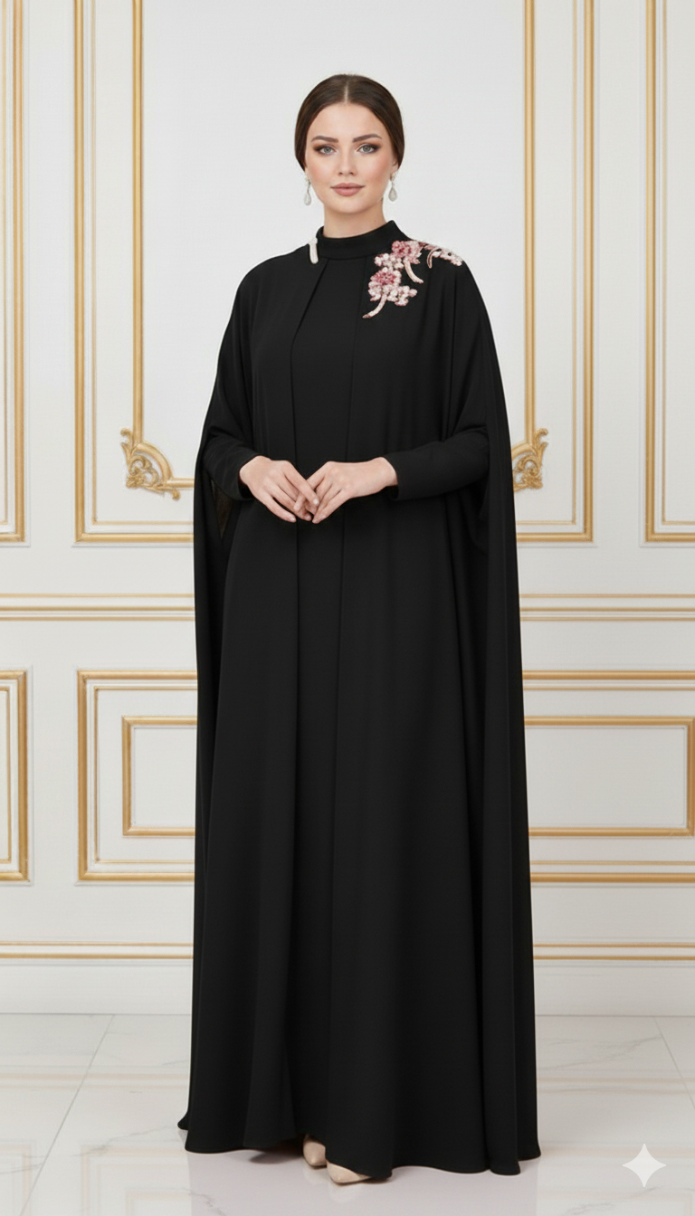 Royal Shoulder Blossom Embroidered Abaya