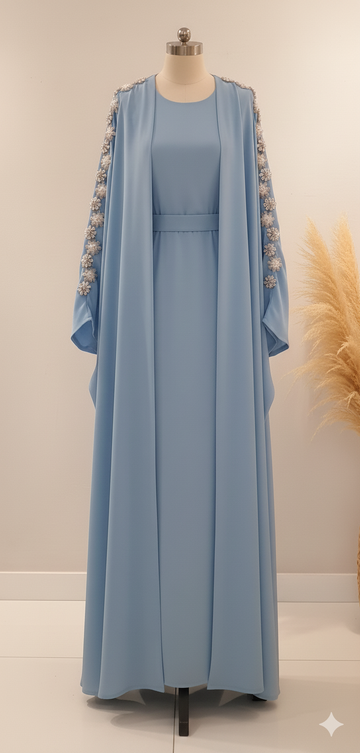 Minimalist Embroidery Detail Abaya Set