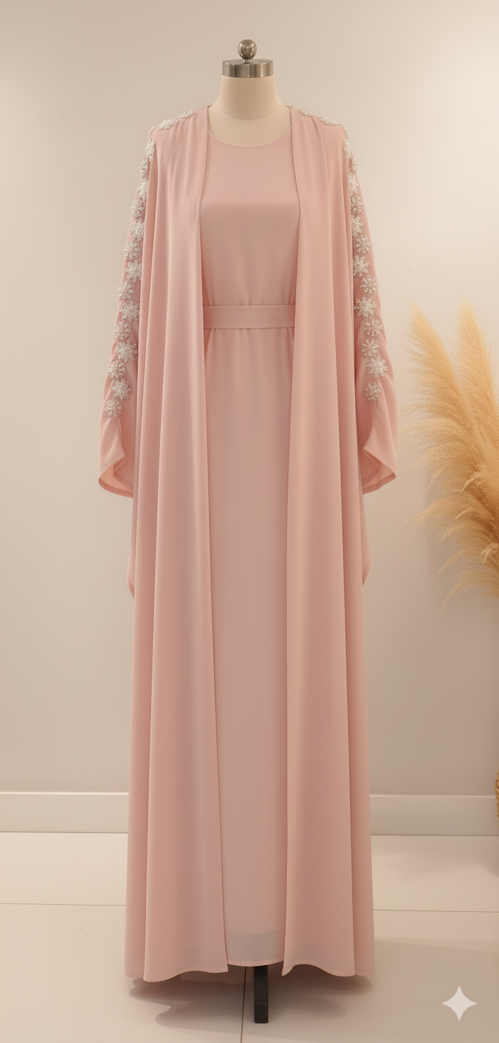 Minimalist Embroidery Detail Abaya 2 Pc Set