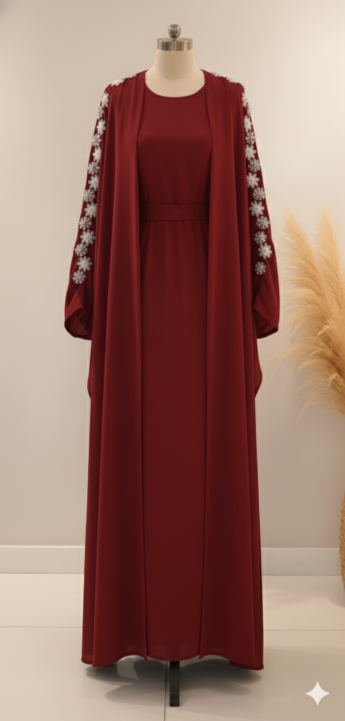 Minimalist Embroidery Detail Abaya Set