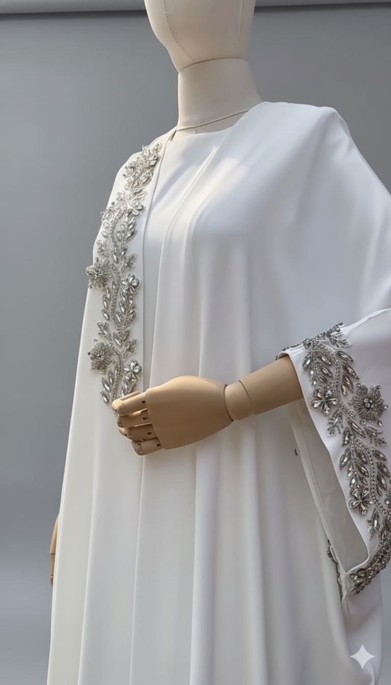 Two-Piece Abaya with Elegant Leaf Embroidery