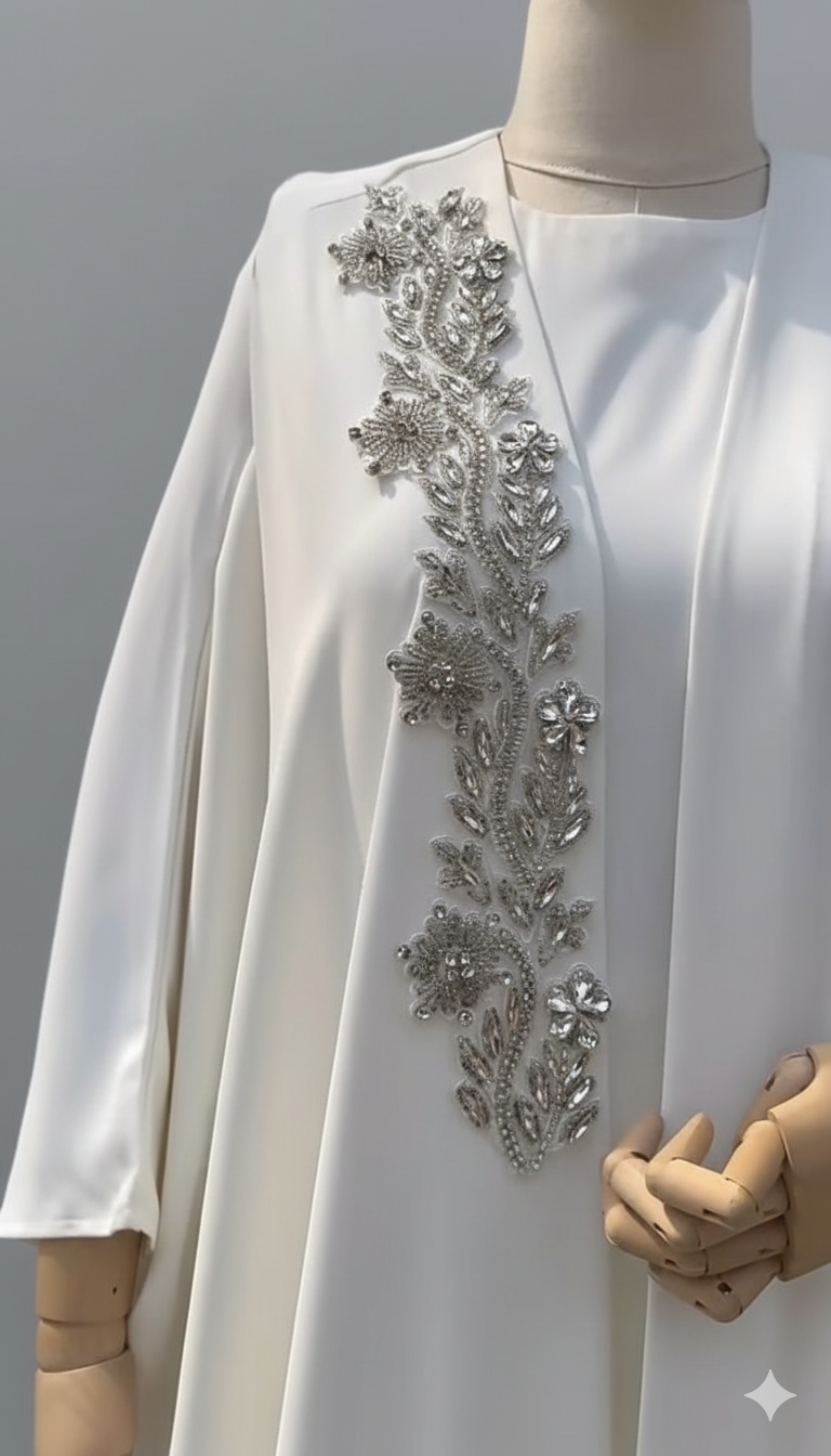 Two-Piece Abaya with Elegant Leaf Embroidery