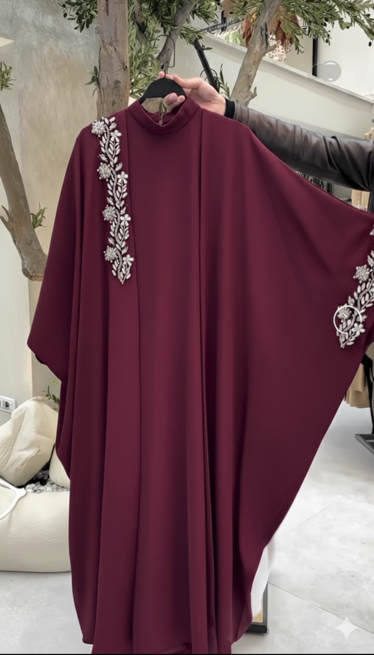 Two-Piece Abaya with Elegant Leaf Embroidery