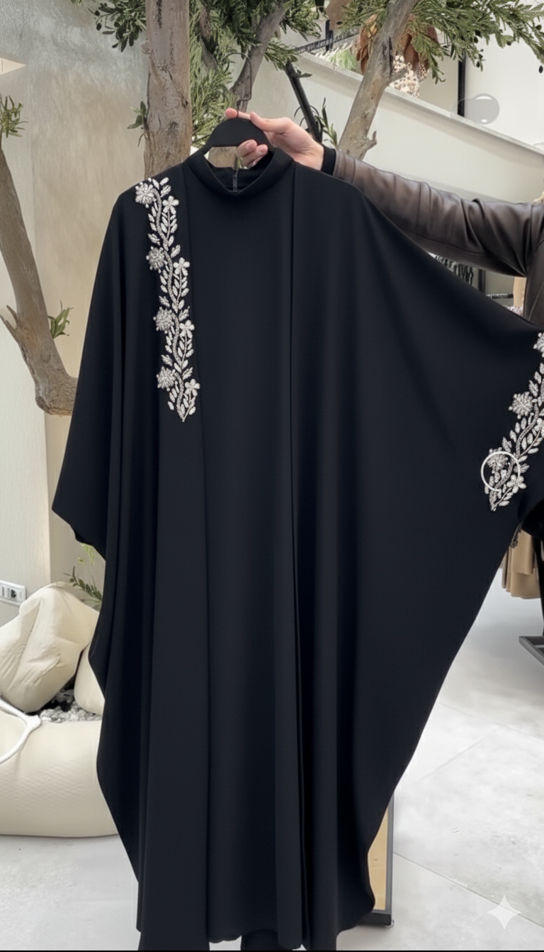 Two-Piece Abaya with Elegant Leaf Embroidery