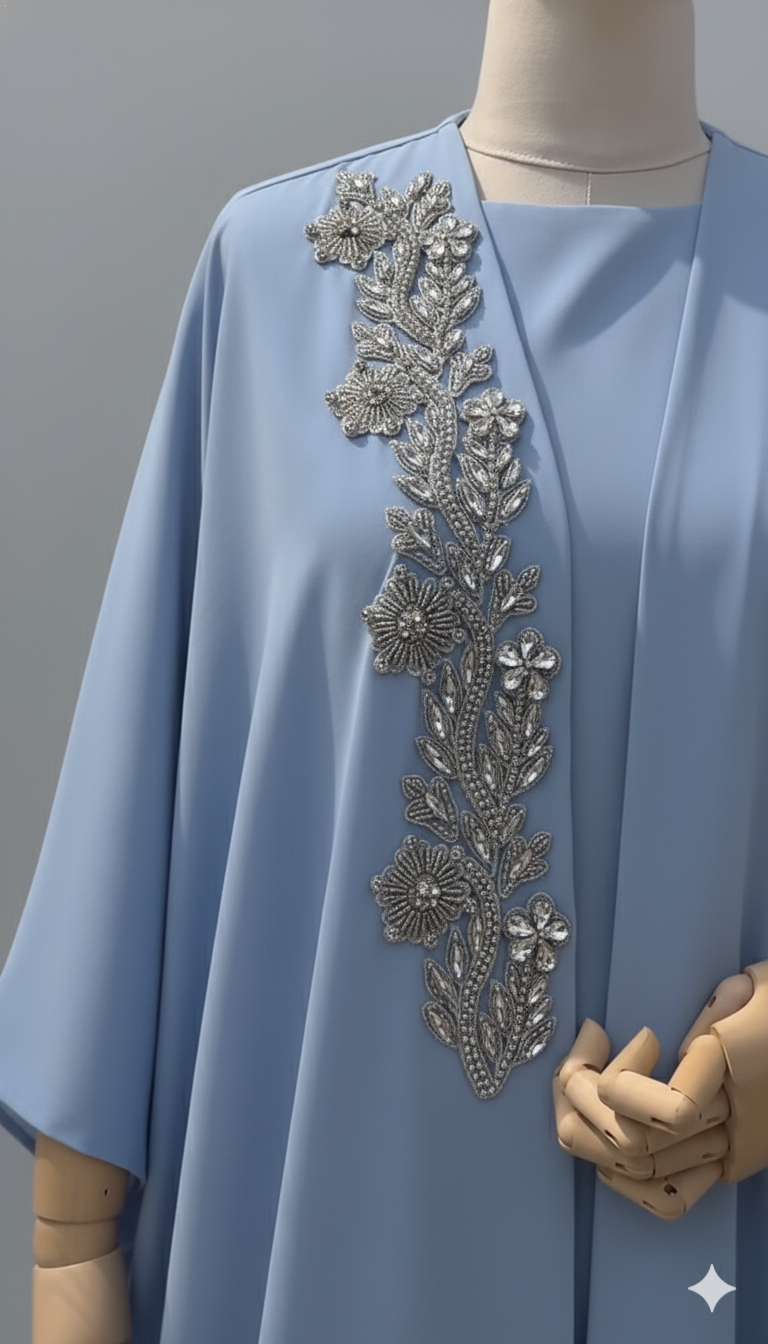 Two-Piece Abaya with Elegant Leaf Embroidery