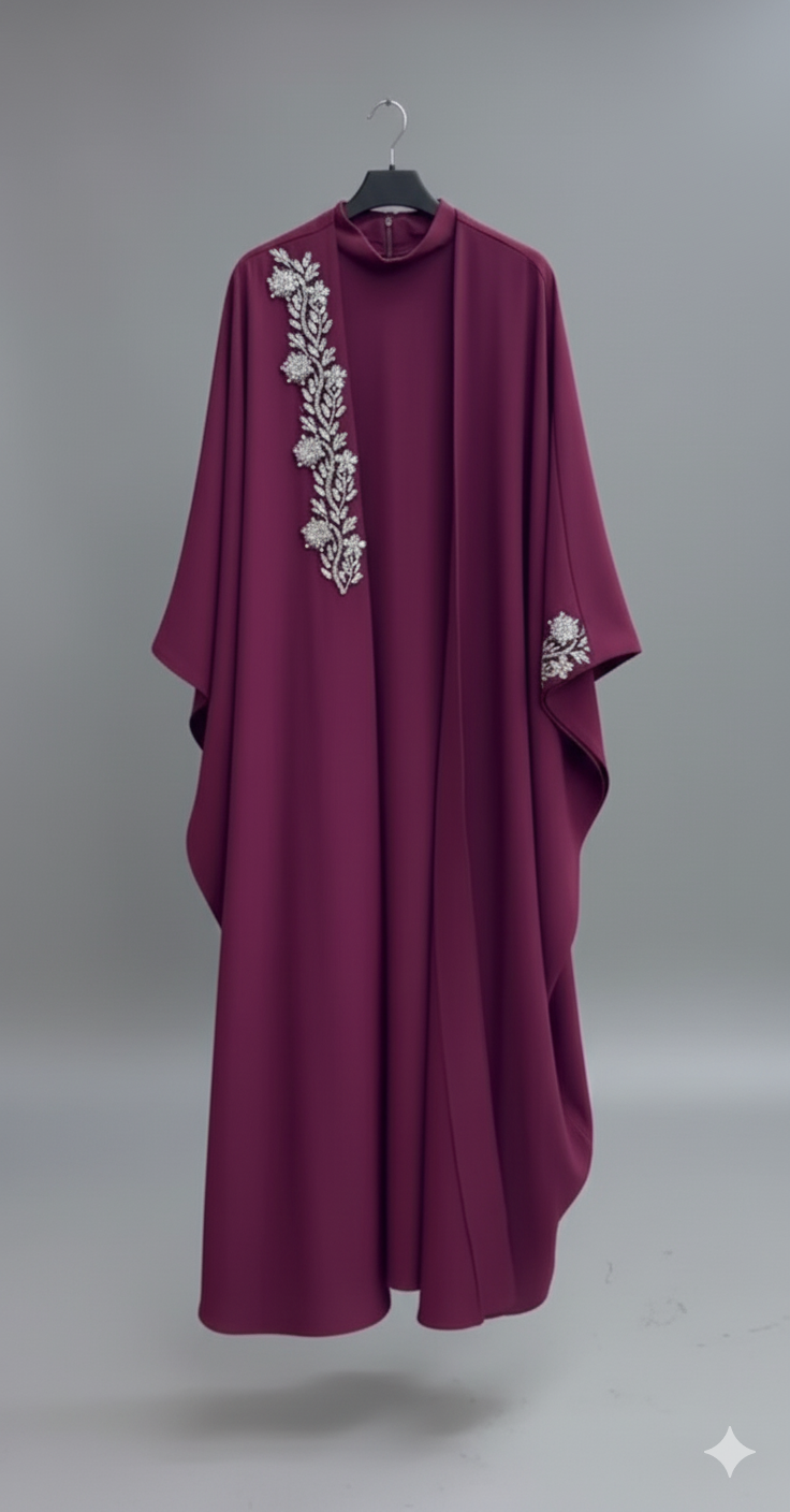 Two-Piece Abaya with Elegant Leaf Embroidery