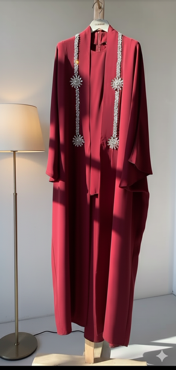 Stone Embellished 3-Piece Abaya Set