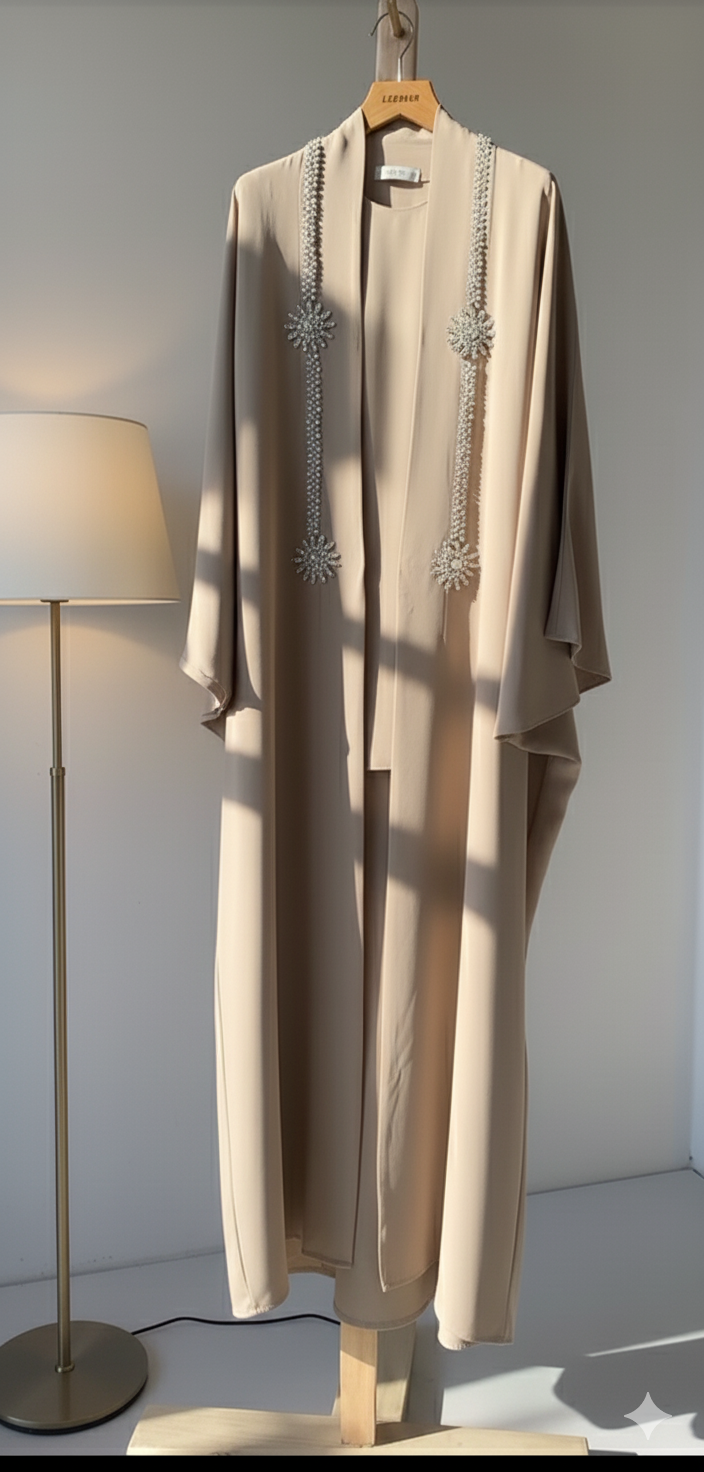 Stone Embellished 3-Piece Abaya Set