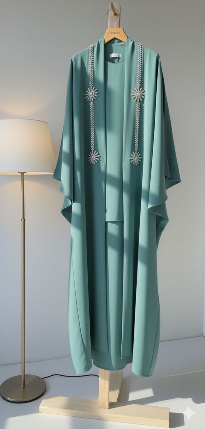 Stone Embellished 3-Piece Abaya Set