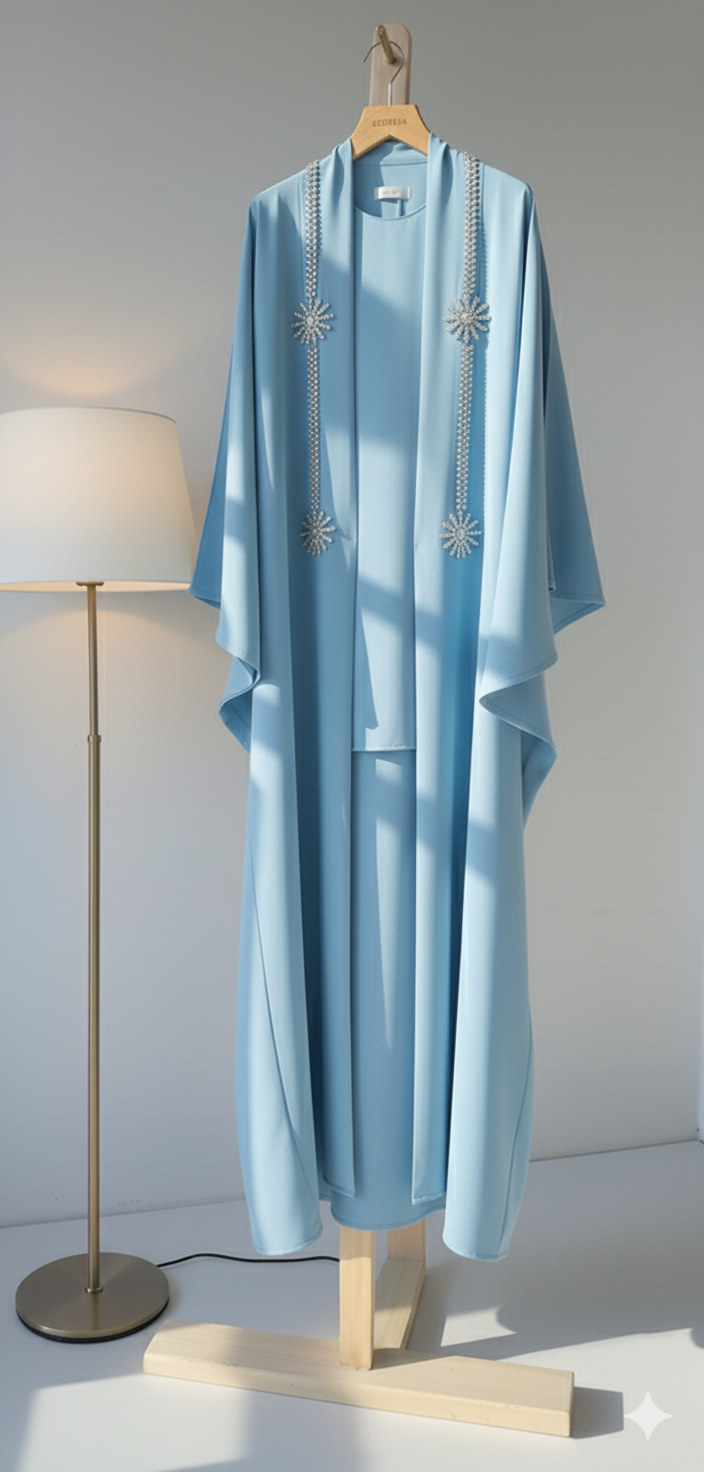 Stone Embellished 3-Piece Abaya Set