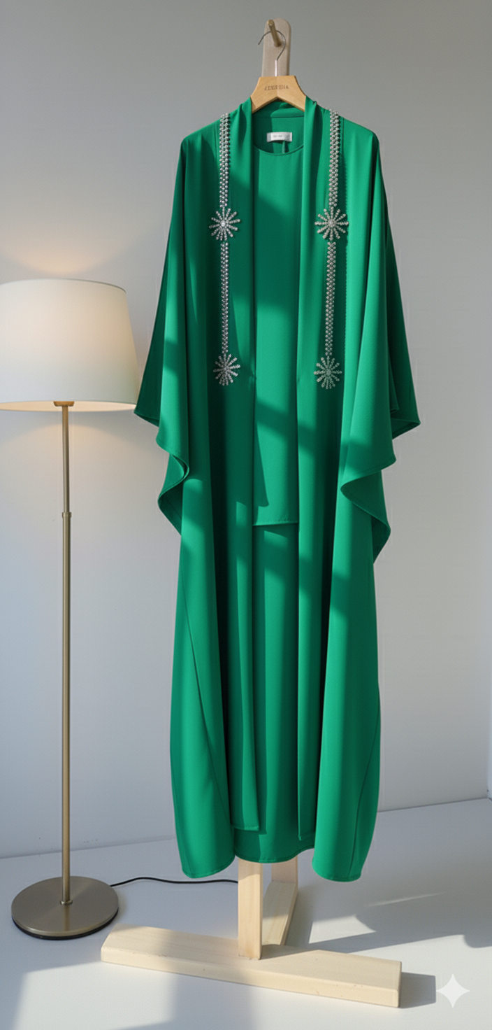 Stone Embellished 3-Piece Abaya Set