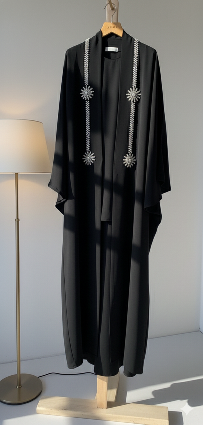 Stone Embellished 3-Piece Abaya Set