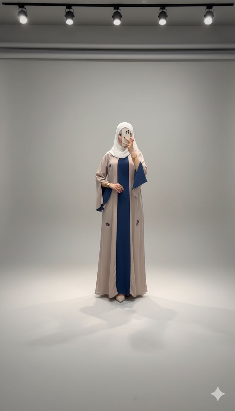 Two-Piece Contrast Abaya with Delicate Beadwork