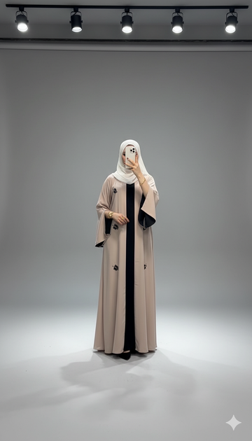 Two-Piece Contrast Abaya with Delicate Beadwork