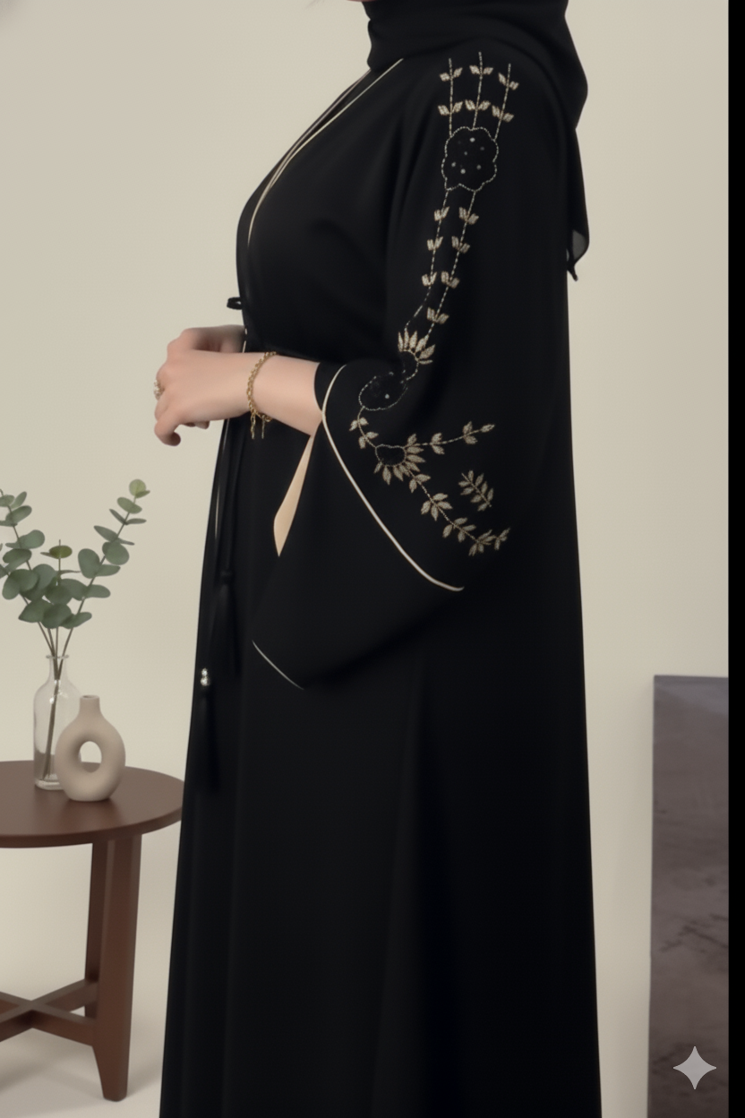 Black Abaya with stone Embellished Sleeves