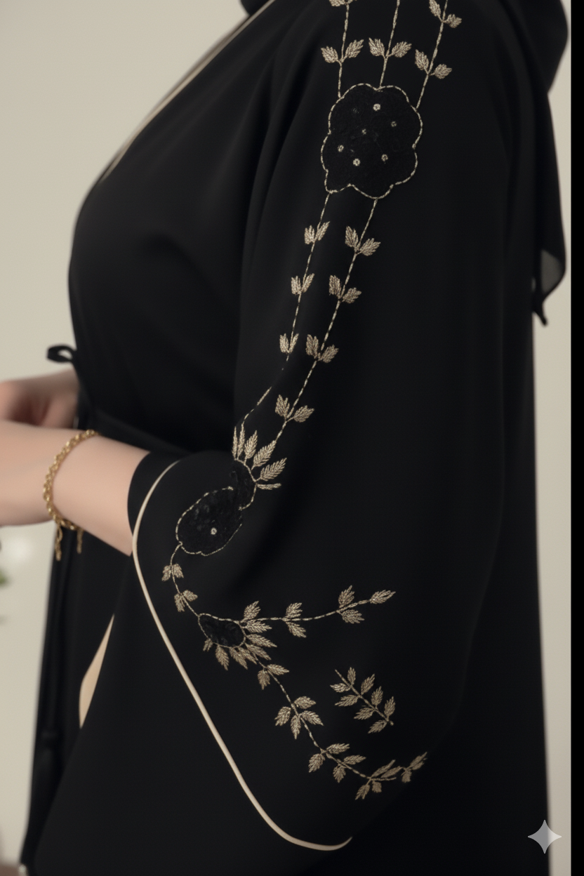 Black Abaya with stone Embellished Sleeves