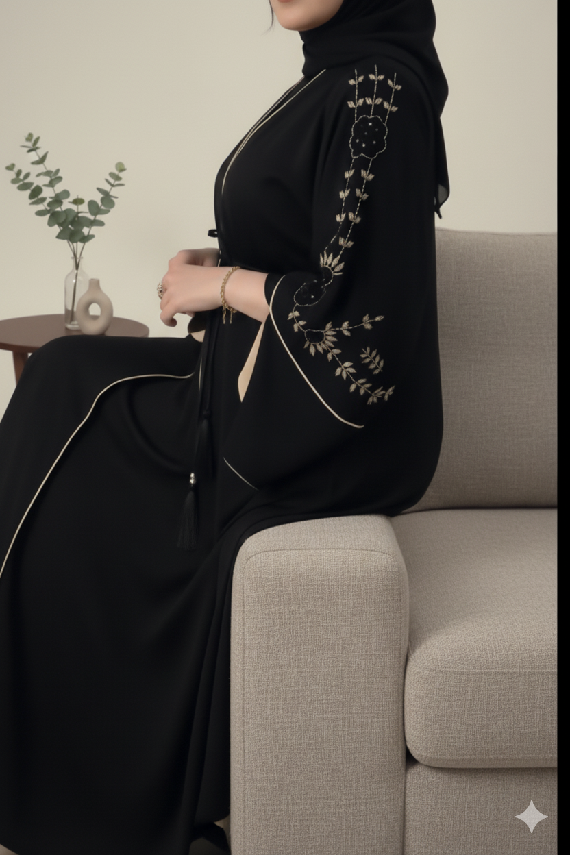 Black Abaya with stone Embellished Sleeves