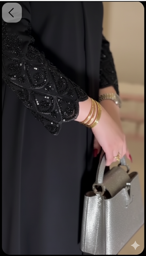 Black Abaya with Embellished Sleeves