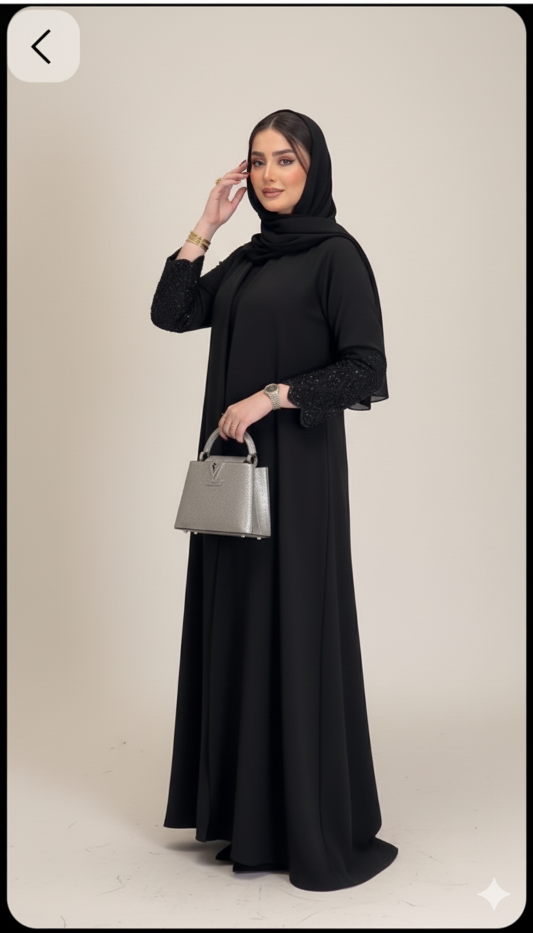 Black Abaya with Embellished Sleeves